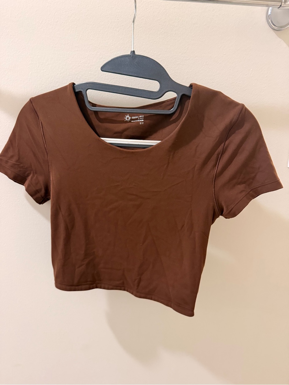 aerie Brown Cropped Scoop Tee